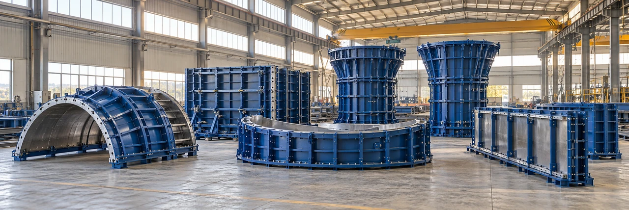 Blue custom steel formwork · AI concept image